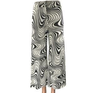 New Collection Black White Abstract High Rise Wide Leg Palazzo Trousers Pants S